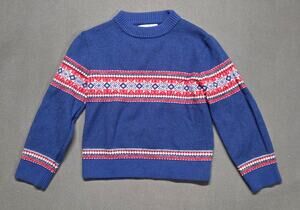 Rachel Riley Kids 4T Soft Wool Blend Sweater Pullover Blue Fair Isle Snowflakes